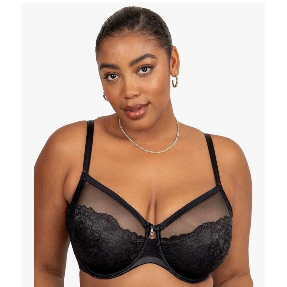NWT Curvy Couture Gorgeous Black Lace Underwire Bra - Women Intimates